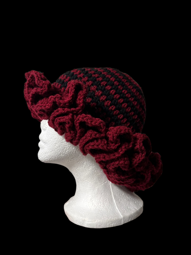 Burgundy ruffle hat