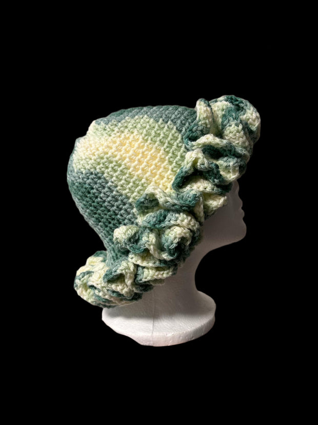 Handwoven ruffle bonnet