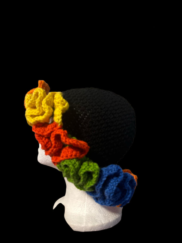 Rainbow Crochet Ruffle Hat