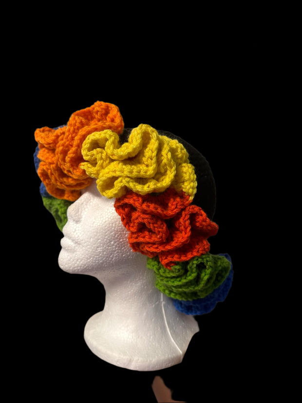 Rainbow Crochet Ruffle Hat