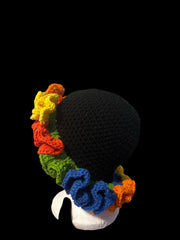 Rainbow Crochet Ruffle Hat